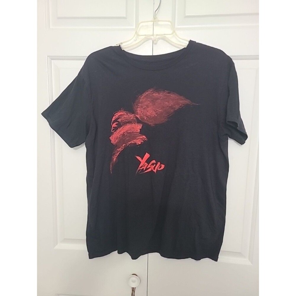 League Of Legend Yasuo Casual T-Shirts Top Size L Mens Black Logo Short Sleeve